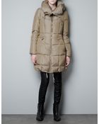 Zara Three Quarter Length Canvas Puffer Jacket - Lyst