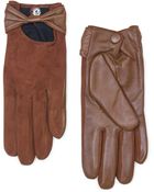 Mango Contrast Leather Suede Bow Gloves - Lyst