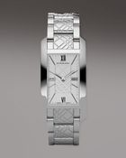 Burberry Checkengraved Rectangular Watch Silvertone - Lyst