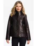 Ellen Tracy Button Up Leather Jacket - Lyst