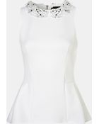 Topshop Embellished Collar Peplum Top - Lyst