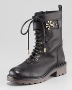 Tory Burch Toby Tumbled Leather Combat Boot - Lyst