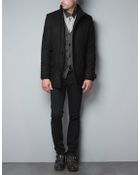 Zara Three Quarter Length Coat with Knit Collar - Lyst