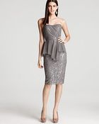 Badgley Mischka Strapless Dress Lace Peplum - Lyst