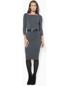 Lauren by Ralph Lauren Jersey Belted Dress - Lyst