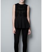Zara Embroidered Peplum Top - Lyst