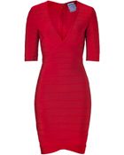 Hervé Léger Lipstick V-Neck Bandage Dress - Lyst