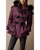 Burberry Brit Fur Trim Quilted Duffle Coat - Lyst