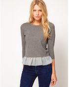 ASOS Collection Asos Jumper with Woven Peplum - Lyst