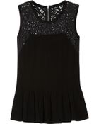 Rebecca Taylor Crepe and Lace Peplum Top - Lyst