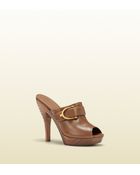 Gucci Gucci Stirrup Maple Brown Leather Highheel Clog - Lyst