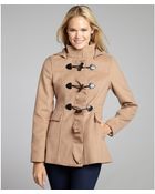 Kensie Camel Bow Toggle Ruffle Front Hooded Coat - Lyst