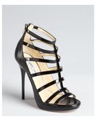 Jimmy Choo Black Patent Leather Caged Open Toe Stilettos - Lyst