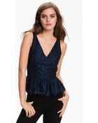 Robert Rodriguez Metallic Lace Peplum Top - Lyst