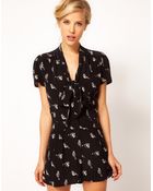 ASOS Collection Asos Pussybow Playsuit in Bird Print - Lyst
