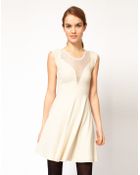 French Connection Lace Insert Skater Dress - Lyst
