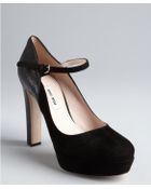 Miu Miu Black Suede And Pebbled Leather Platform Heels - Lyst