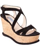 Prada Cork Wedge Sandal - Lyst