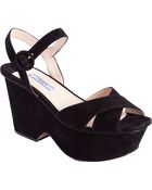 Prada Square Toe Wedge Sandal - Lyst