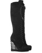 Saint Laurent Laceup Suede Wedge Knee Boots - Lyst
