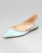 Valentino Rockstud Leather Ballerina Flat Turquoise - Lyst