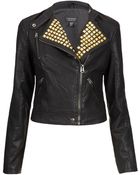 Topshop Gold Studded Clean Biker Jacket - Lyst
