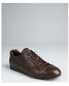 Prada Dark Brown Leather Sneaker - Lyst