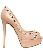 Valentino 140mm Rock Stud Calfskin Open Toe Pumps - Lyst