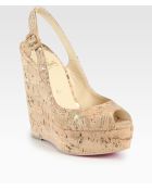 Christian Louboutin Plume Cork Wedge Slingback Sandals - Lyst