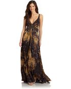 Theia Silk Satin Abstract Print Crossback Gown - Lyst