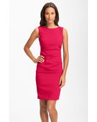 Nicole Miller Sleeveless Ruched Crepe Sheath Dress - Lyst