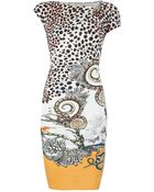 Roberto Cavalli Leopard Print Fitted Short Sleeve Dress - Lyst