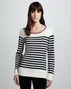 Madison Marcus Jewelneck Striped Sweater - Lyst