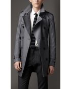 Burberry Mid-Length Cotton Gabardine Trench Coat - Lyst
