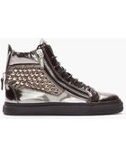Giuseppe Zanotti Metallic Green Studded London Sneakers - Lyst