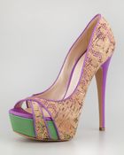 Casadei Corklace Satin Platform Pump - Lyst
