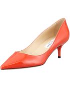 Jimmy Choo Aza Lowheel Patent Pump Tangerine - Lyst