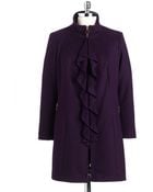 Tahari Petites Kendra Ruffled Walker Coat - Lyst