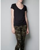 Zara V-Neck T-Shirt - Lyst