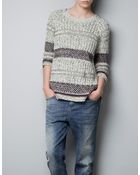 Zara Striped Jacquard Pattern Sweater - Lyst