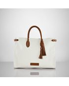 Ralph Lauren Canvas Leather Tassel Tote - Lyst