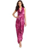 Catherine Malandrino Silk Draped Cowlneck Print Gown - Lyst