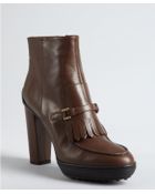 Tod's Cigar Leather Fringed Buckle Strapped Platform Ankle Boots - Lyst
