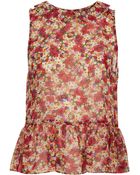 Topshop Sleeveless Pansy Print Peplum Top - Lyst