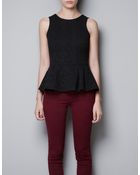 Zara Jacquard Peplum Top - Lyst