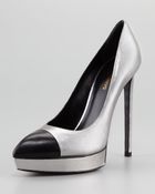 Saint Laurent Janis Metallic Platform Pump Grayblack - Lyst