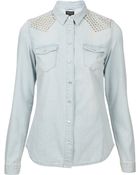Moto Moto Bleach Stud Denim Shirt - Lyst