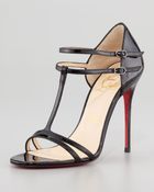 Christian Louboutin Tstrap Patent Red Sole Sandal - Lyst