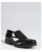 Prada Black Patent Leather Laceup Rubber Heeled Oxfords - Lyst
