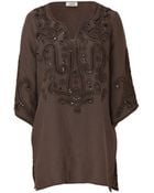 Steffen Schraut Coffee Scorpio Beaded Linen Tunic Dress - Lyst